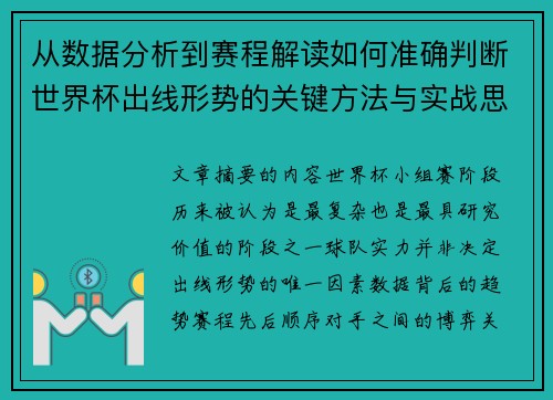 从数据分析到赛程解读如何准确判断世界杯出线形势的关键方法与实战思路